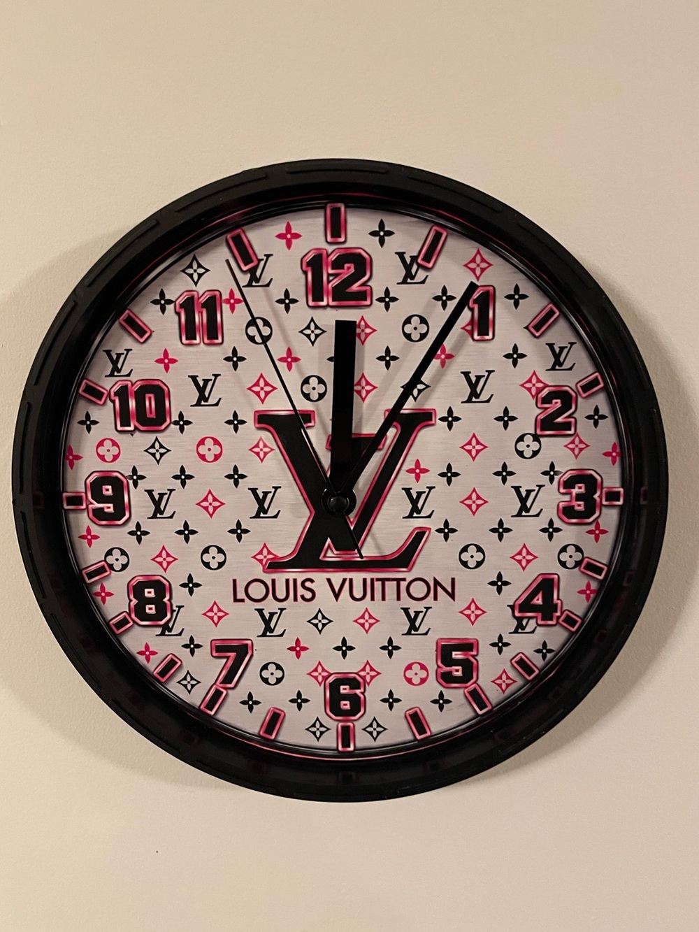 Louis Vuitton Pink & Silver Monogram Advertising 9inch Wall Clock